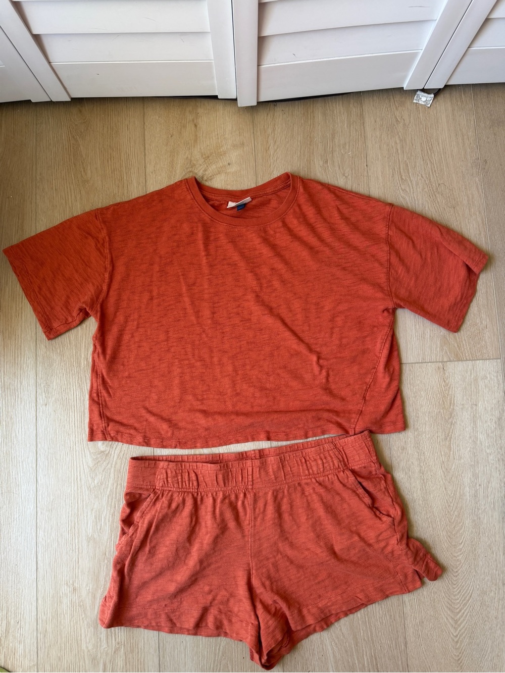 Universal Thread Short Sleeve Cotton Top and Shorts Set - Orange